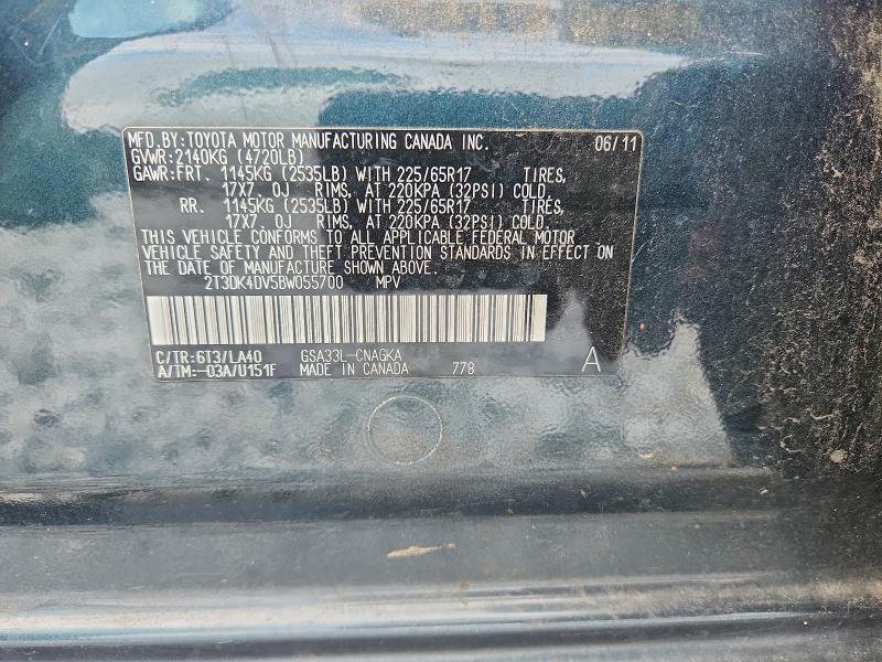 62898146 :رقم المزاد ، 2T3DK4DV5BW055700 vin ، 2011 Toyota Rav4 مزاد بيع