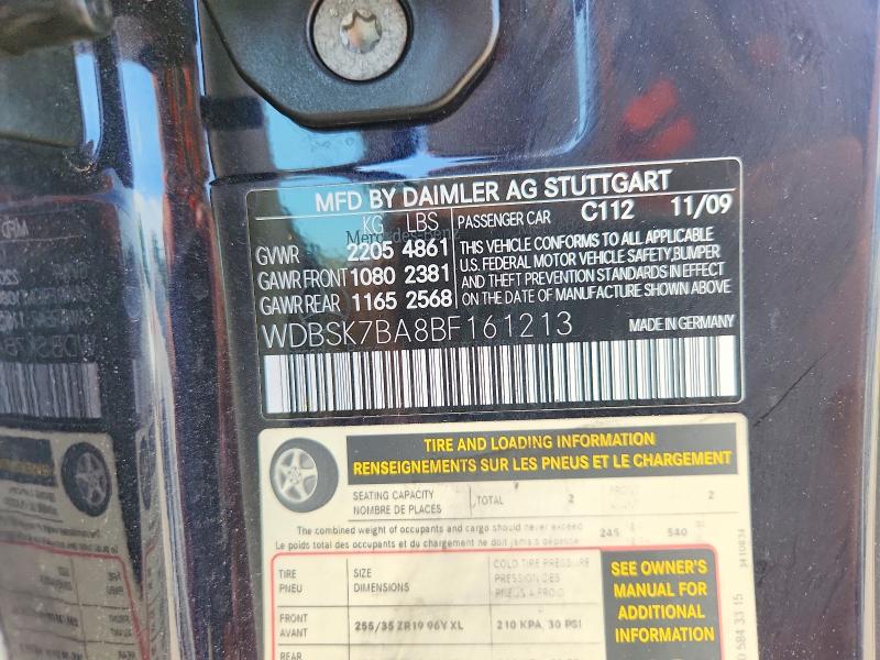 58021976 :رقم المزاد ، WDBSK7BA8BF161213 vin ، 2011 Mercedes-benz Sl مزاد بيع