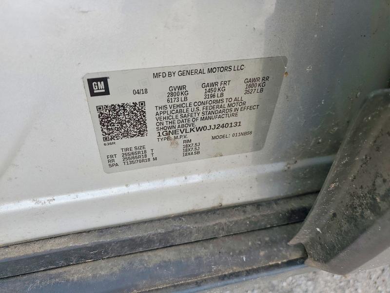 Продаж на аукціоні авто 2018 Chevrolet Traverse, vin: 1GNEVLKW0JJ240131, номер лоту: 62295976