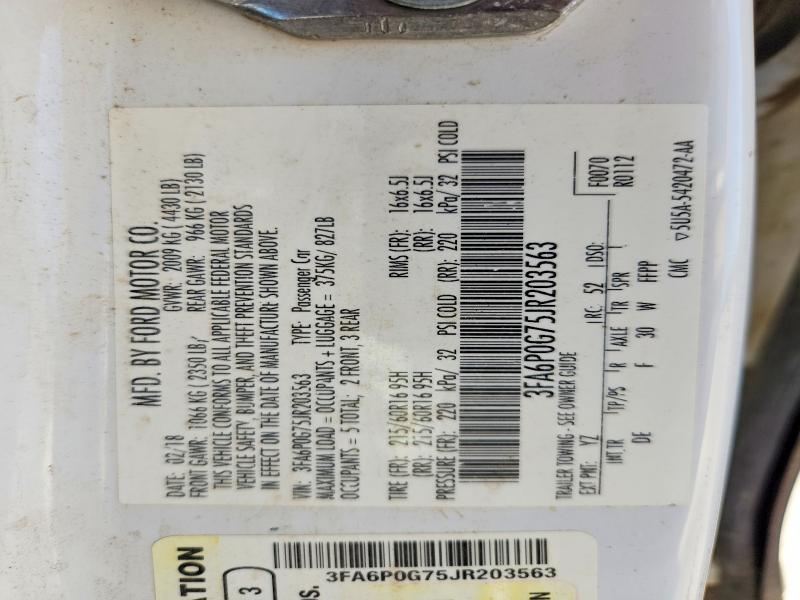 Продаж на аукціоні авто 2018 Ford Fusion, vin: 3FA6P0G75JR203563, номер лоту: 60638926