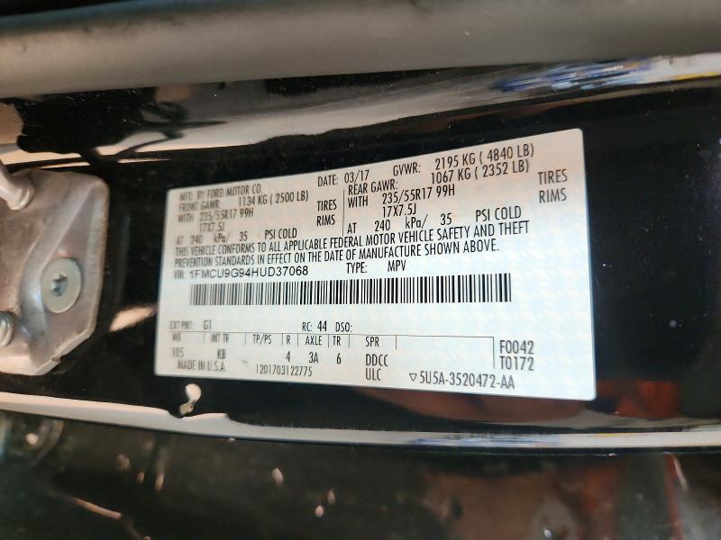 2017 Ford Escape მანქანა იყიდება აუქციონზე, vin: 1FMCU9G94HUD37068, აუქციონის ნომერი: 61793586