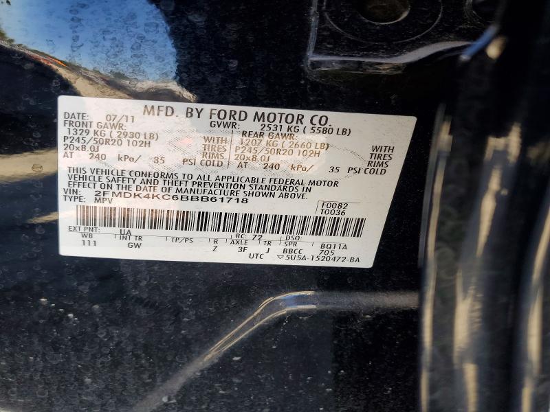61442596 :رقم المزاد ، 2FMDK4KC6BBB61718 vin ، 2011 Ford Edge مزاد بيع
