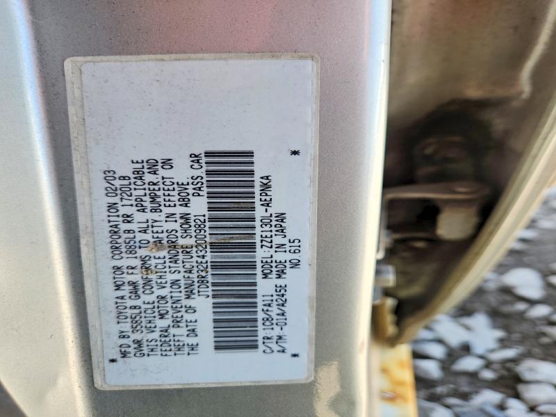 59141926 :رقم المزاد ، JTDBR32E432009821 vin ، 2003 Toyota Corolla مزاد بيع