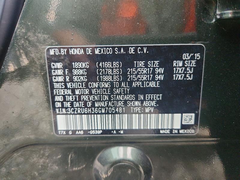 2016 Honda Hr-v მანქანა იყიდება აუქციონზე, vin: 3CZRU6H36GM705481, აუქციონის ნომერი: 62582876