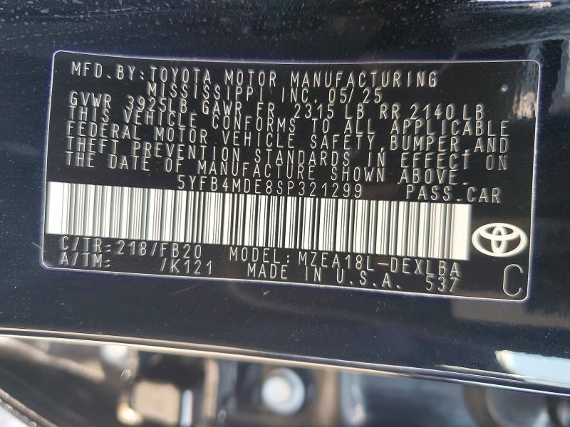 Продаж на аукціоні авто 2025 Toyota Corolla, vin: 5YFB4MDE8SP321299, номер лоту: 59897646