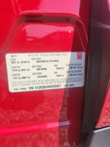 2017 Tesla Model X მანქანა იყიდება აუქციონზე, vin: 5YJXCBE48HF025027, აუქციონის ნომერი: 59667036