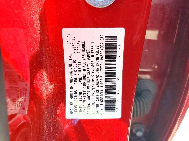 2017 Honda Accord მანქანა იყიდება აუქციონზე, vin: 1HGCR2E50HA203335, აუქციონის ნომერი: 59729696