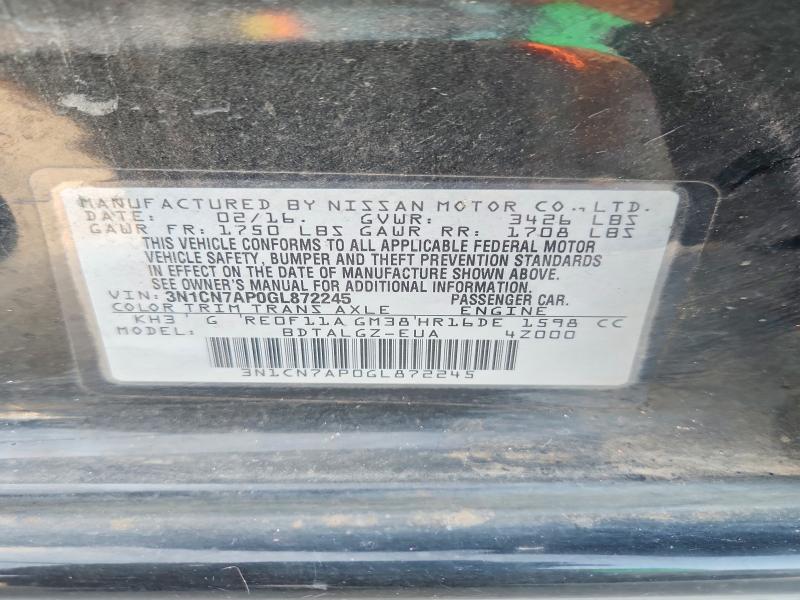 Aukcja sprzedaży 2016 Nissan Versa, vin: 3N1CN7AP0GL872245, numer aukcji: 60450436