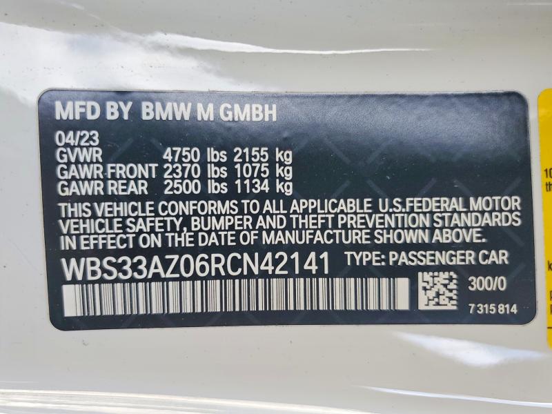 Aukcja sprzedaży 2024 Bmw M4, vin: WBS33AZ06RCN42141, numer aukcji: 60900796