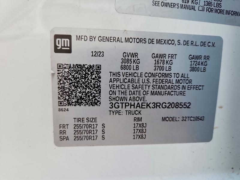 60376876 :رقم المزاد ، 3GTPHAEK3RG208552 vin ، 2024 Gmc Sierra مزاد بيع