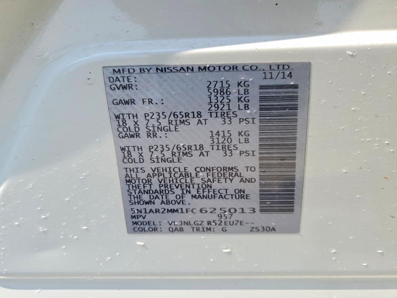Продажа на аукционе авто 2015 Nissan Pathfinder, vin: 5N1AR2MM1FC625013, номер лота: 58153646