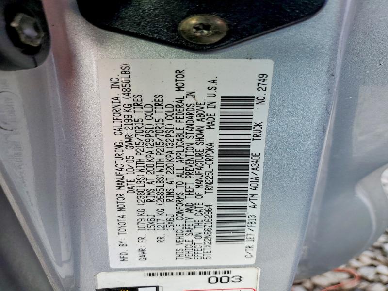 Aukcja sprzedaży 2006 Toyota Tacoma, vin: 5TETX22N66Z162964, numer aukcji: 59591136