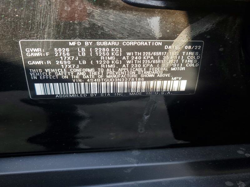 63059986 :رقم المزاد ، 4S4BTGUD3N3278186 vin ، 2022 Subaru Outback مزاد بيع