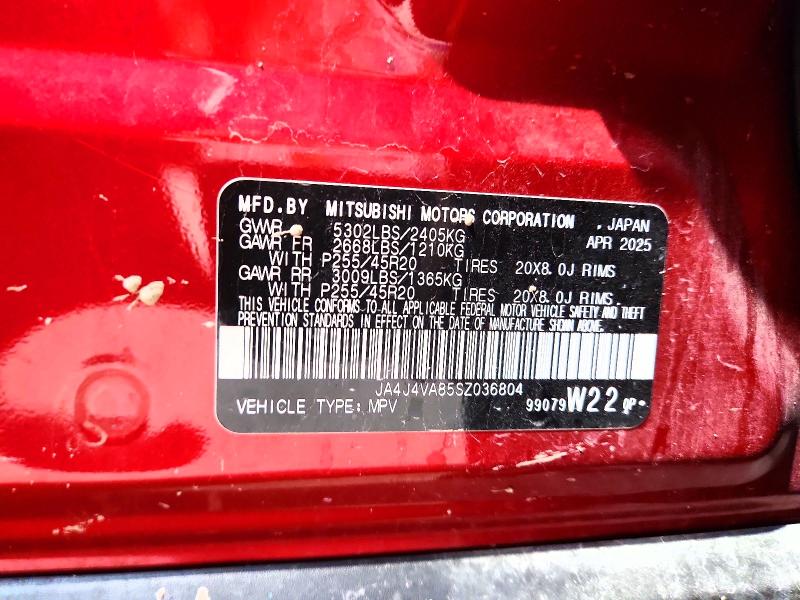 61211796 :رقم المزاد ، JA4J4VA85SZ036804 vin ، 2025 Mitsubishi Outlander مزاد بيع