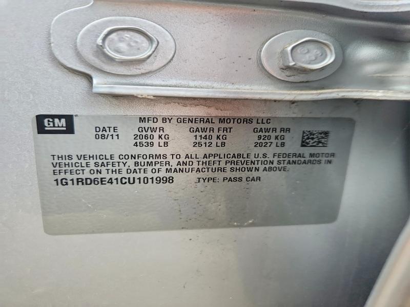 2012 Chevrolet Volt მანქანა იყიდება აუქციონზე, vin: 1G1RD6E41CU101998, აუქციონის ნომერი: 60189196