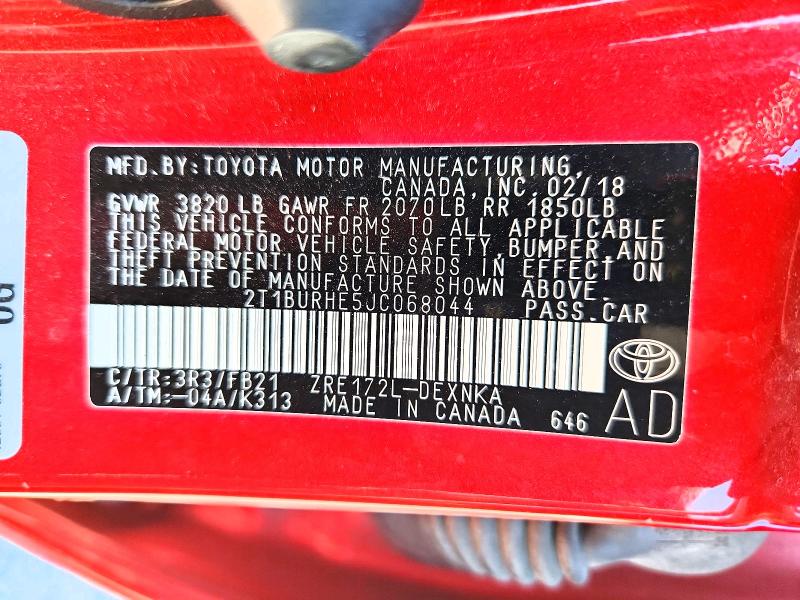 61751266 :رقم المزاد ، 2T1BURHE5JC068044 vin ، 2018 Toyota Corolla مزاد بيع