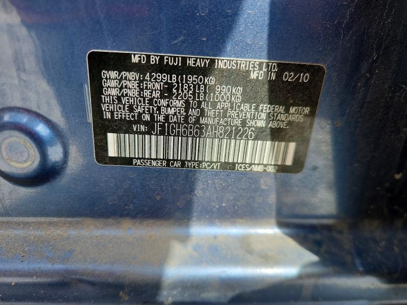 2010 Subaru Impreza მანქანა იყიდება აუქციონზე, vin: JF1GH6B63AH821226, აუქციონის ნომერი: 61758826