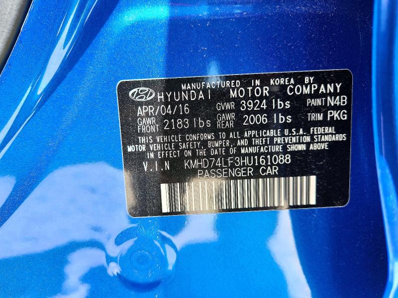 Aukcja sprzedaży 2017 Hyundai Elantra, vin: KMHD74LF3HU161088, numer aukcji: 61791496