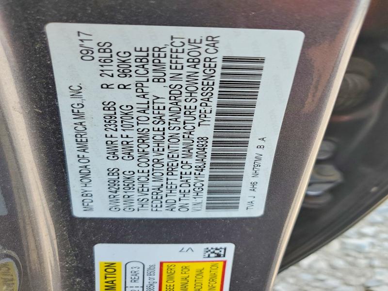 Продаж на аукціоні авто 2018 Honda Accord, vin: 1HGCV1F48JA004938, номер лоту: 60399086