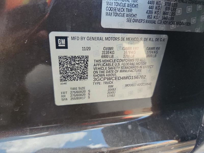 59998816 :رقم المزاد ، 3GCPWCED4MG156702 vin ، 2021 Chevrolet Silverado مزاد بيع