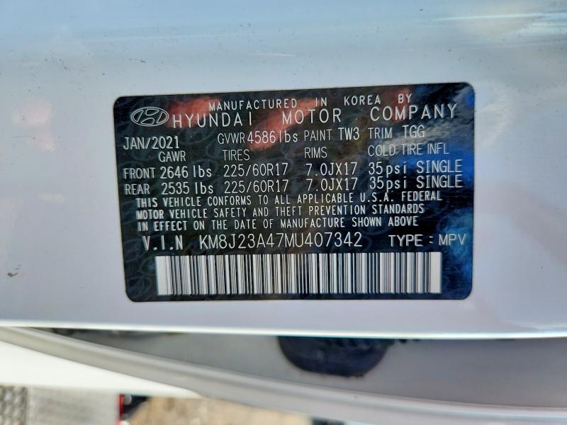 62090466 :رقم المزاد ، KM8J23A47MU407342 vin ، 2021 Hyundai Tucson مزاد بيع