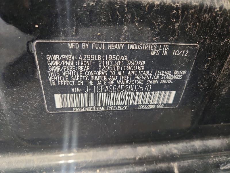 2013 Subaru Impreza მანქანა იყიდება აუქციონზე, vin: JF1GPAS64D2802570, აუქციონის ნომერი: 62354596