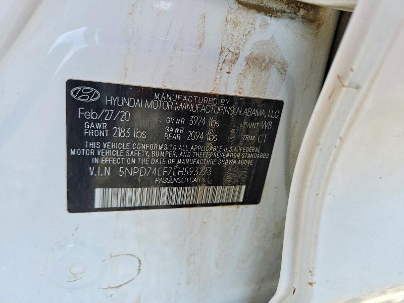 Продаж на аукціоні авто 2020 Hyundai Elantra, vin: 5NPD74LF7LH593223, номер лоту: 59980606