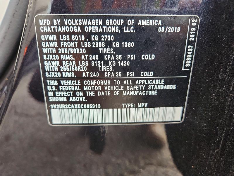 Aukcja sprzedaży 2019 Volkswagen Atlas, vin: 1V2UR2CAXKC605313, numer aukcji: 61576676