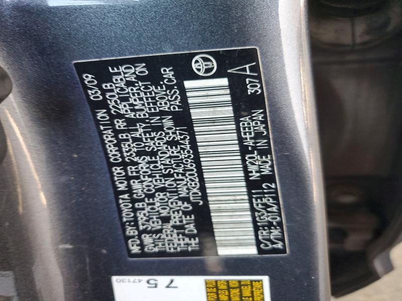 59882466 :رقم المزاد ، JTDKB20U693544371 vin ، 2009 Toyota Prius مزاد بيع