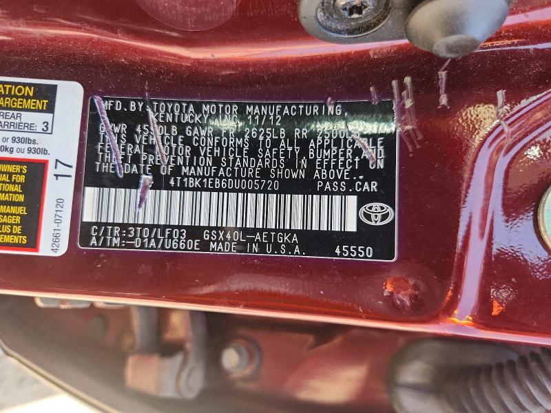 62131956 :رقم المزاد ، 4T1BK1EB6DU005720 vin ، 2013 Toyota Avalon مزاد بيع