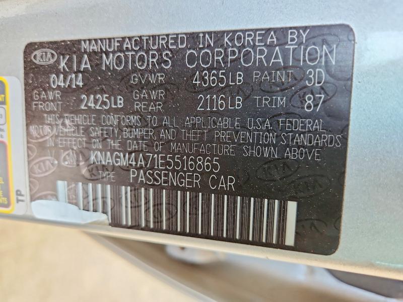 Aukcja sprzedaży 2014 Kia Optima, vin: KNAGM4A71E5516865, numer aukcji: 60762226