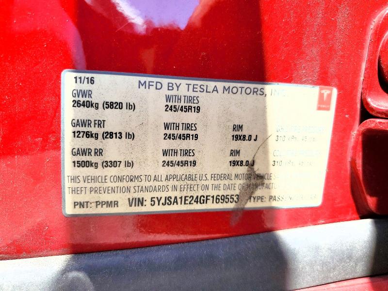 60678086 :رقم المزاد ، 5YJSA1E24GF169553 vin ، 2016 Tesla Model S مزاد بيع