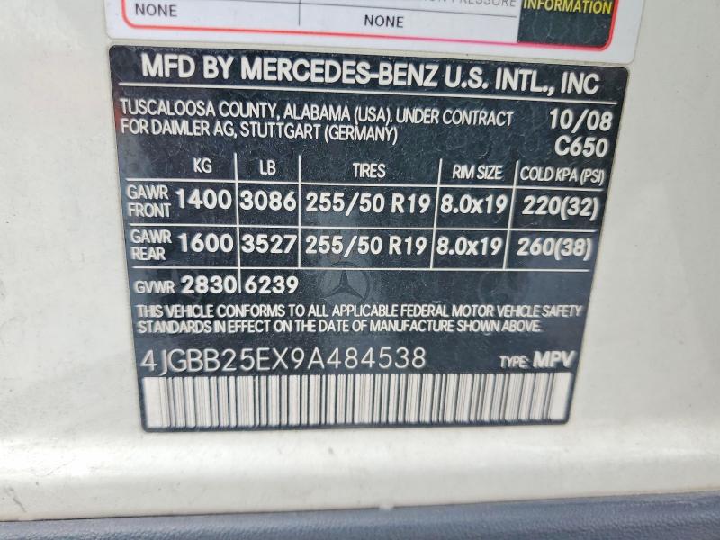 61531656 :رقم المزاد ، 4JGBB25EX9A484538 vin ، 2009 Mercedes-benz Ml مزاد بيع