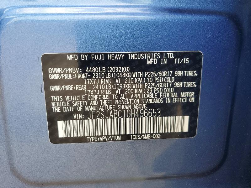 Aukcja sprzedaży 2016 Subaru Forester, vin: JF2SJABC1GH496653, numer aukcji: 62975966