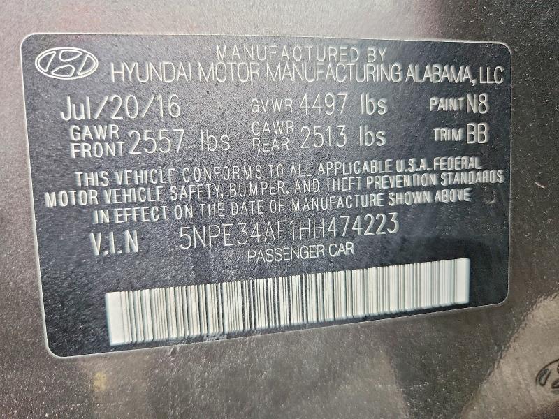 2017 Hyundai Sonata მანქანა იყიდება აუქციონზე, vin: 5NPE34AF1HH474223, აუქციონის ნომერი: 63500446