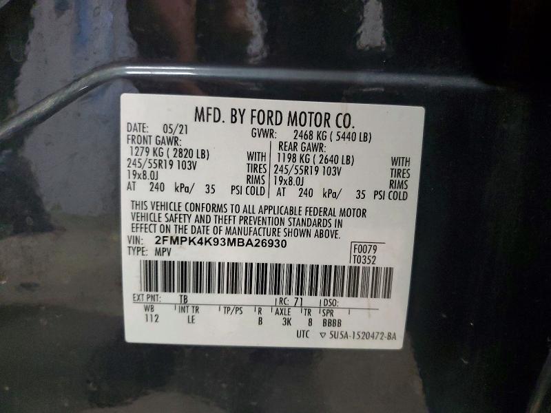 Aukcja sprzedaży 2021 Ford Edge, vin: 2FMPK4K93MBA26930, numer aukcji: 60992456