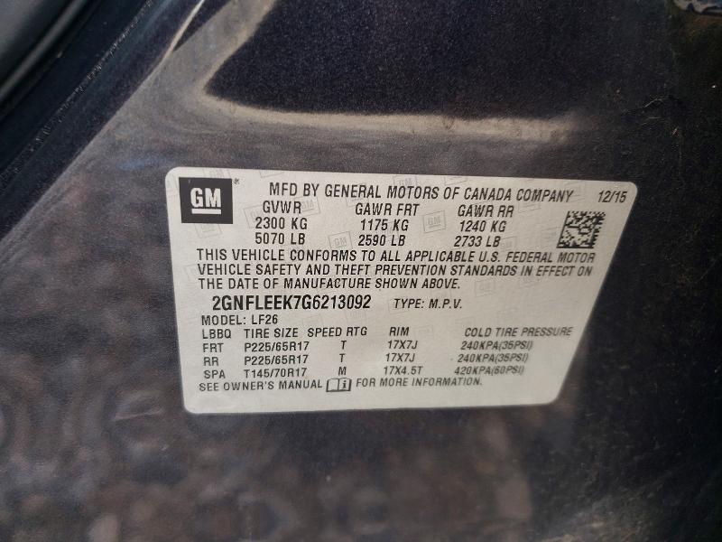 61923306 :رقم المزاد ، 2GNFLEEK7G6213092 vin ، 2016 Chevrolet Equinox مزاد بيع