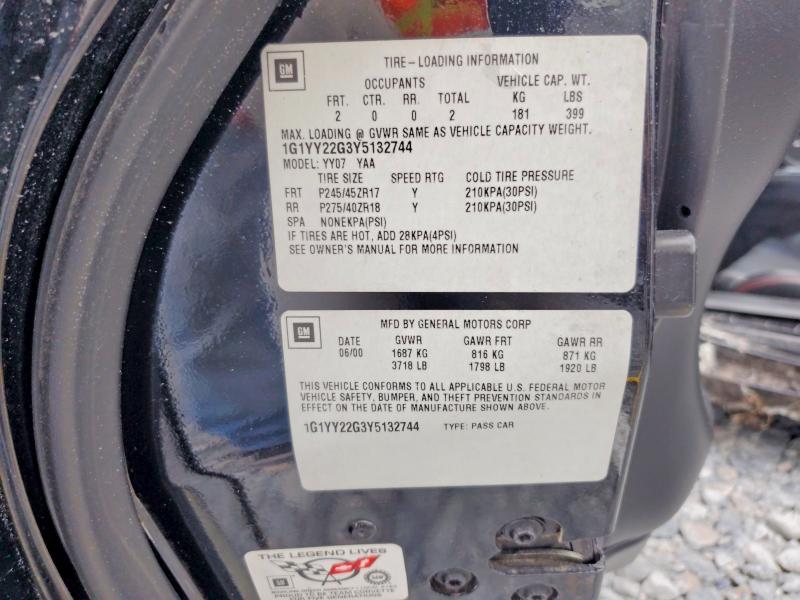 61109446 :رقم المزاد ، 1G1YY22G3Y5132744 vin ، 2000 Chevrolet Corvette مزاد بيع