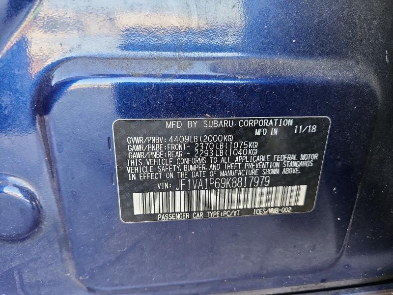 Продажа на аукционе авто 2019 Subaru Wrx, vin: JF1VA1P69K8817979, номер лота: 60468696