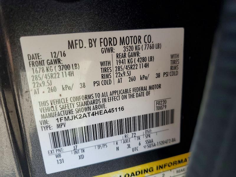 Продаж на аукціоні авто 2017 Ford Expedition, vin: 1FMJK2AT4HEA45116, номер лоту: 61724106