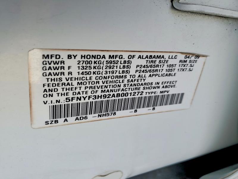 Aukcja sprzedaży 2010 Honda Pilot, vin: 5FNYF3H92AB001272, numer aukcji: 59966886