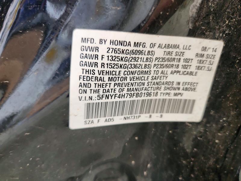 59640076 :رقم المزاد ، 5FNYF4H79FB019618 vin ، 2015 Honda Pilot Exl مزاد بيع