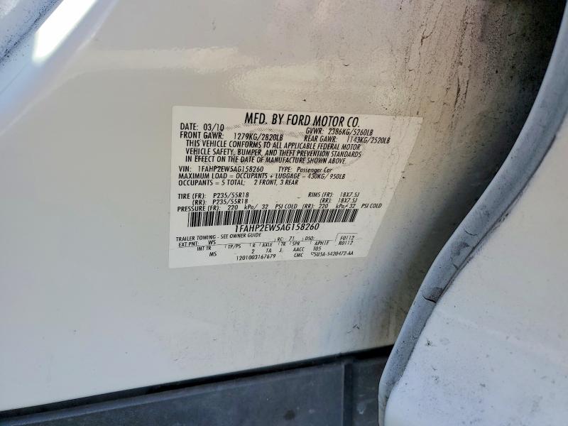 2010 Ford Taurus მანქანა იყიდება აუქციონზე, vin: 1FAHP2EW5AG158260, აუქციონის ნომერი: 63252836
