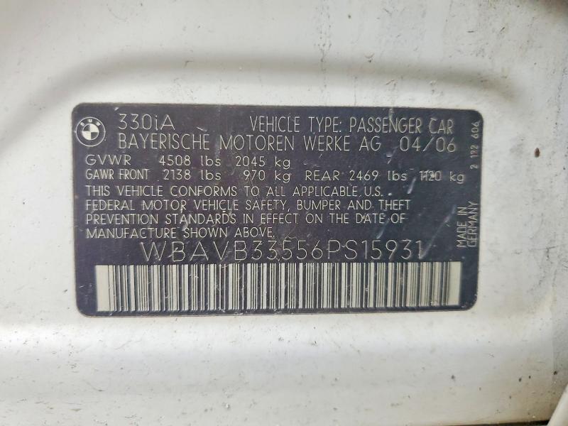 61629026 :رقم المزاد ، WBAVB33556PS15931 vin ، 2006 Bmw 330 مزاد بيع