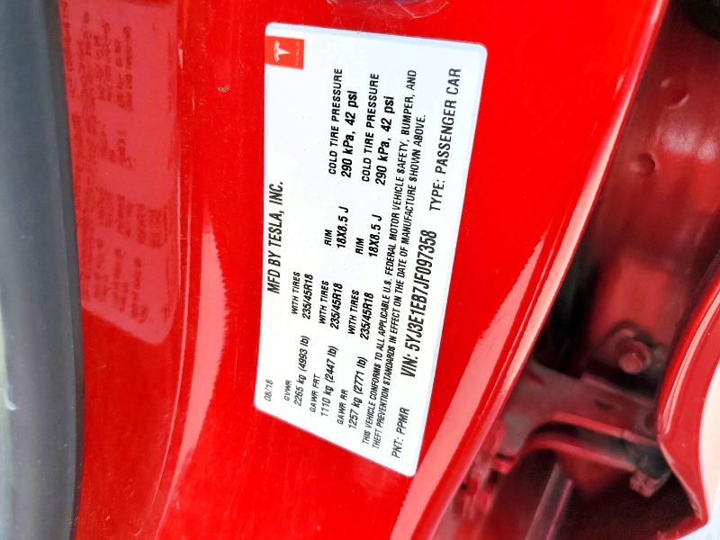 2018 Tesla Model 3 მანქანა იყიდება აუქციონზე, vin: 5YJ3E1EB7JF097358, აუქციონის ნომერი: 62941426