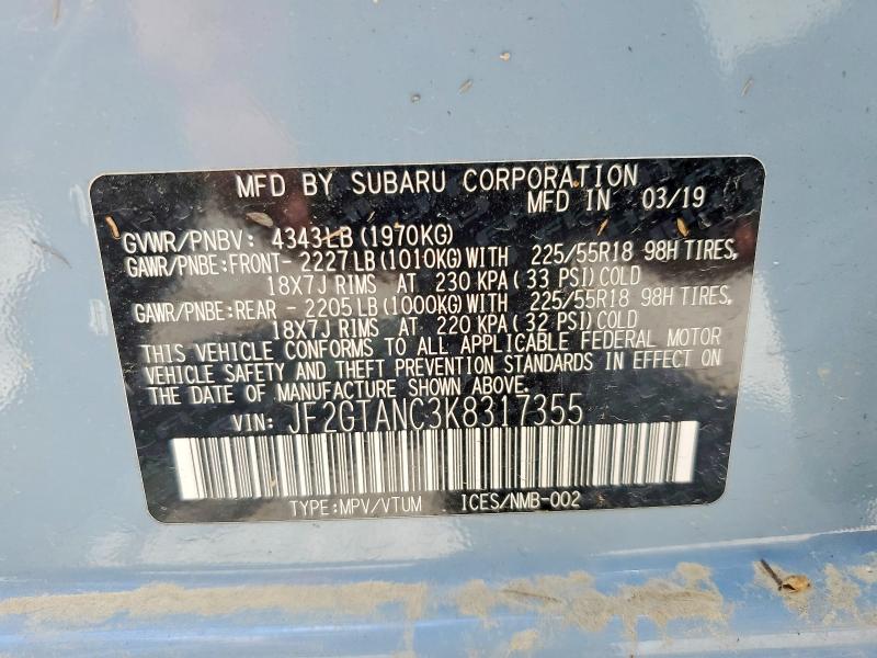 63305706 :رقم المزاد ، JF2GTANC3K8317355 vin ، 2019 Subaru Crosstrek مزاد بيع