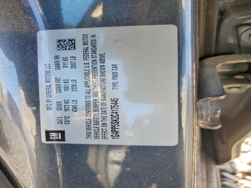 2012 Buick Verano მანქანა იყიდება აუქციონზე, vin: 1G4PP5SK2C4175445, აუქციონის ნომერი: 58603196
