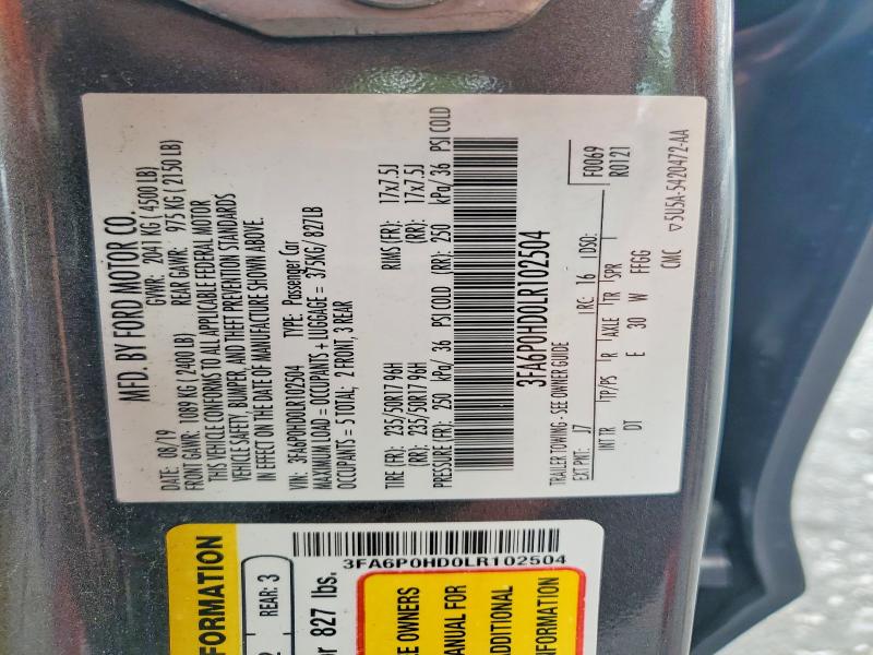 Продажа на аукционе авто 2020 Ford Fusion, vin: 3FA6P0HD0LR102504, номер лота: 63184266