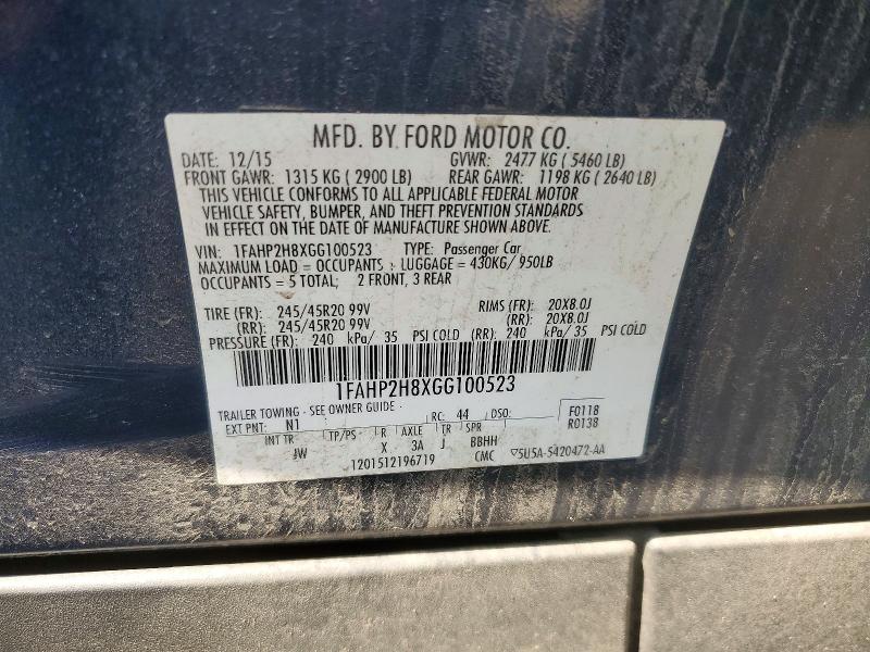 2016 Ford Taurus მანქანა იყიდება აუქციონზე, vin: 1FAHP2H8XGG100523, აუქციონის ნომერი: 61905466