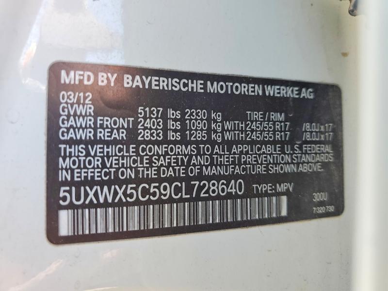Aukcja sprzedaży 2012 Bmw X3, vin: 5UXWX5C59CL728640, numer aukcji: 62861676